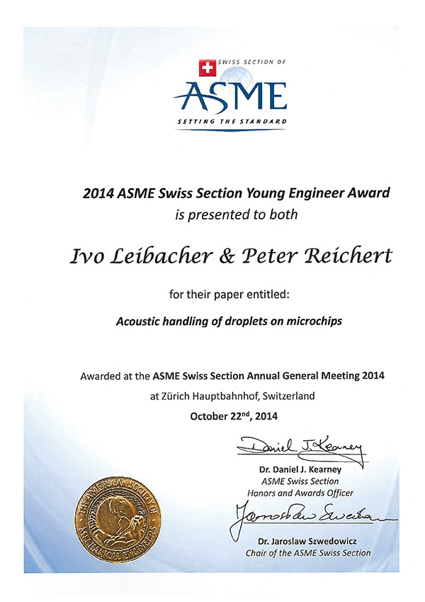 Enlarged view: 2014 ASME Swiss Section Young Engineer Award